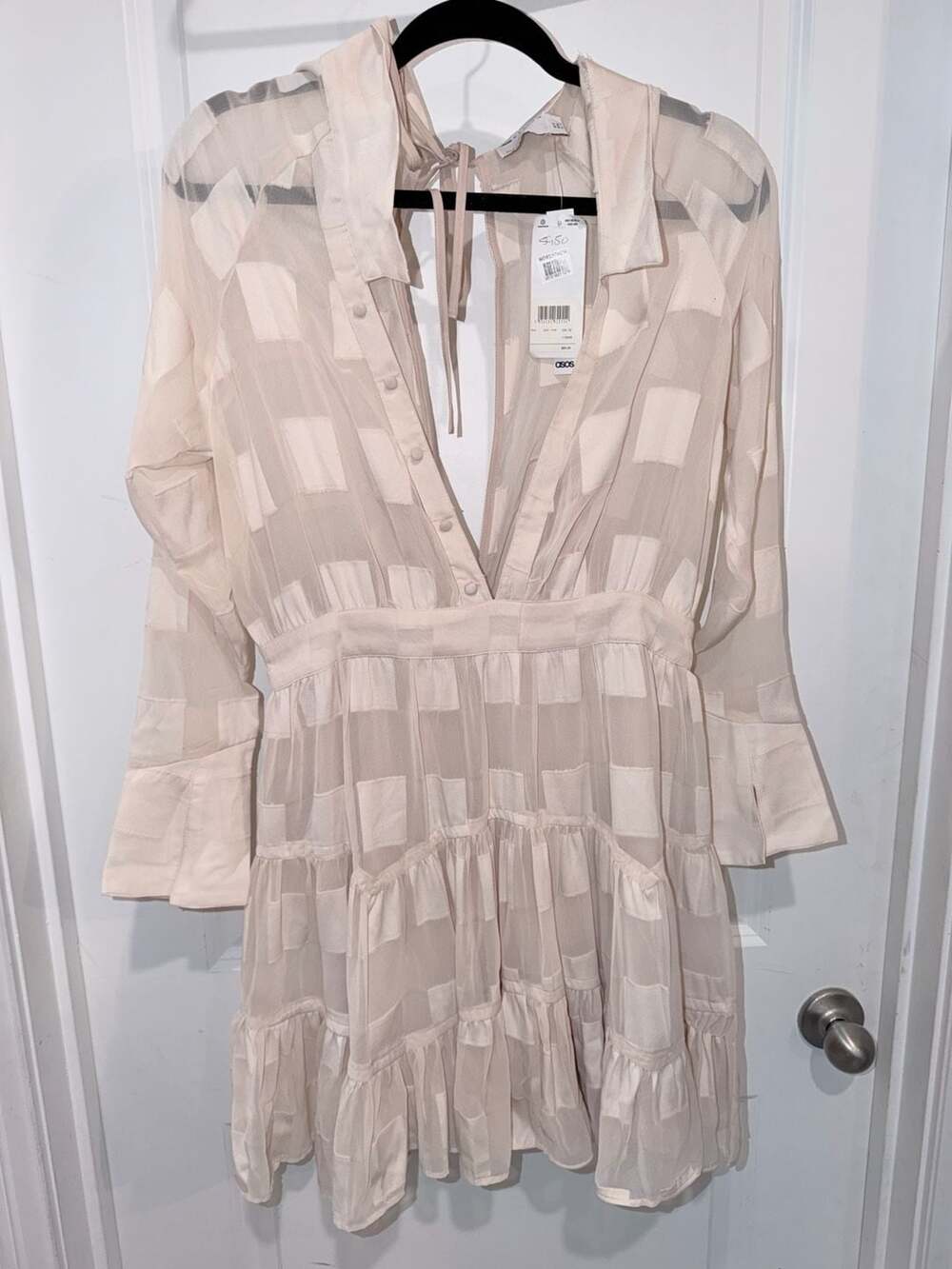 ASOS Design Sheen Chiffon Ruffle Skirt Shirt Dress in Muted Plaid Size US 8